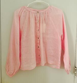 Cynthia Rowley 100% Linen Pink Long Sleeve Button Front Round Neck Blouse S